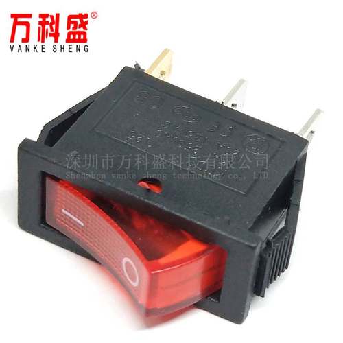 红色船型开关KCD3-101N KCD2 3脚2档带灯 翘板开关15A 250V