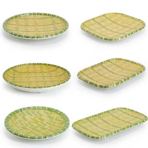 竹编盘子特色油炸小吃盘密胺藤编烧烤商用塑料餐具餐厅创意菜盘