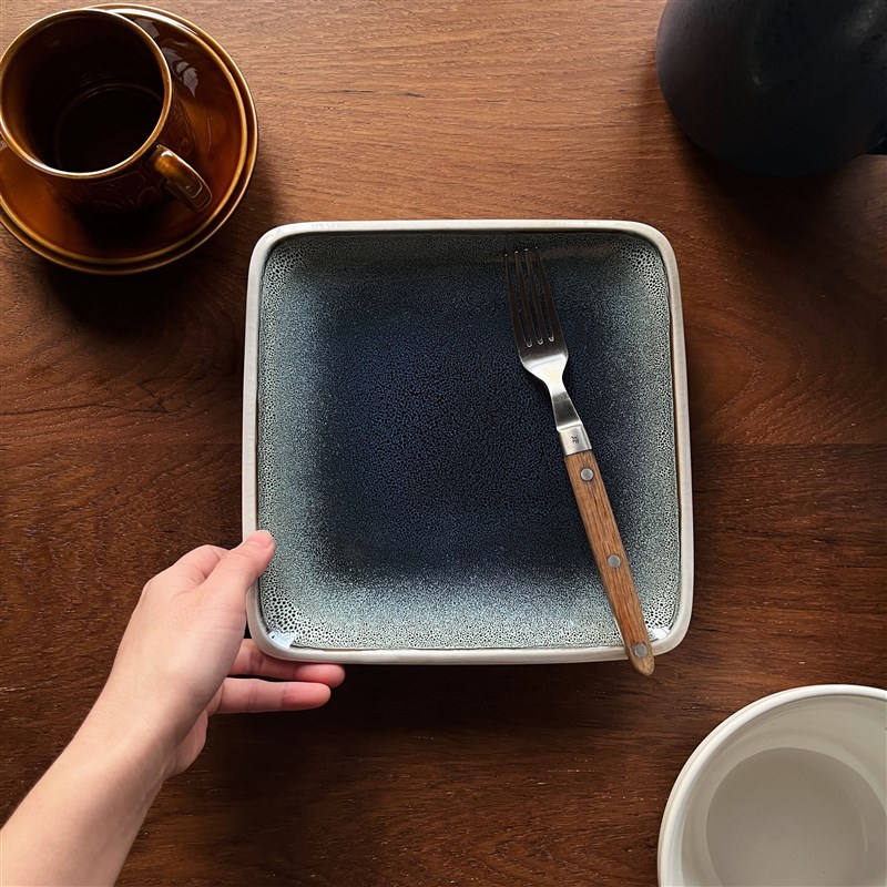 收集时光 复古美式 窑变深蓝大小方盘 早餐盘牛排薯条盘 简洁不羁