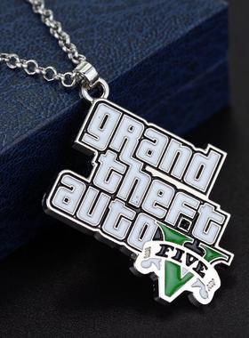速卖通爆款侠盗飞车金属字母钥匙扣项链横行霸道 GTA合金项链配饰