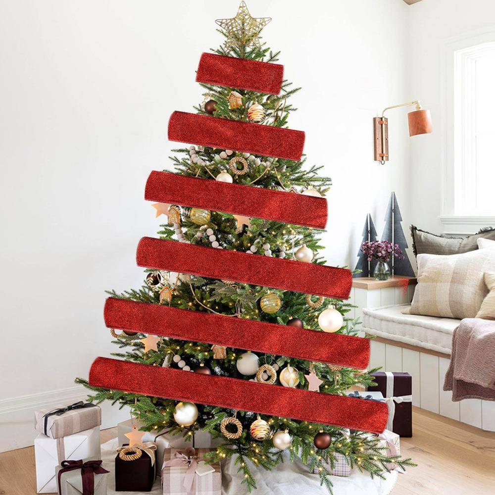 2米圣诞金葱粉丝带节日派对装饰室内场景布置缎带 圣诞树丝带挂饰