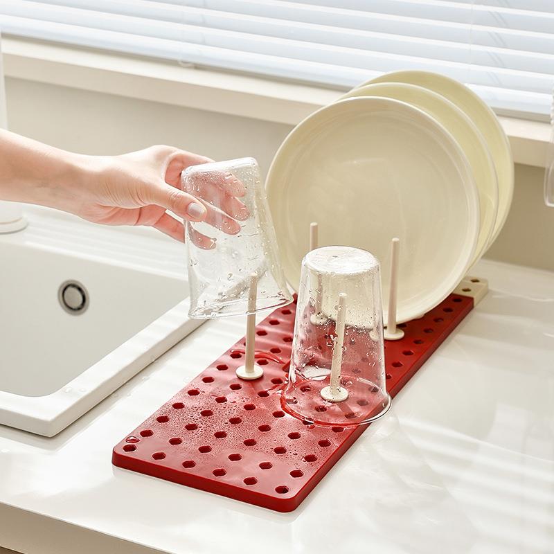 抽屉式分隔沥水碗架 可伸缩镂空水槽沥水架 立柱可拆装碗碟沥水架
