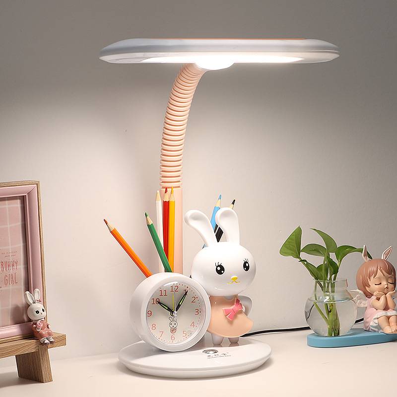 礼品台灯卡通护眼书桌儿童保视力多功能小学生床头灯带闹钟笔筒