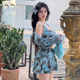 外罩保守性感洋气扎染温泉 胖mm泳衣女分体三件套罩衫 新款 微胖大码