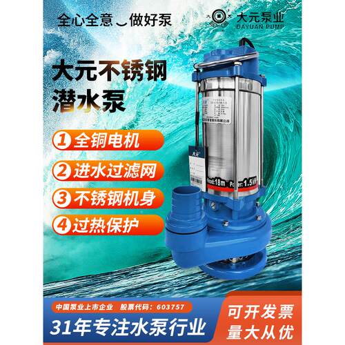 大元潜水泵 井用耐腐蚀不锈钢泵农用灌溉抽水泵高扬程家用220V