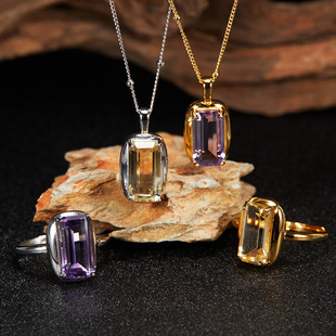 日本品质热款高赞首饰S925纯银镶天然紫水晶黄水晶彩宝项链女冰糖