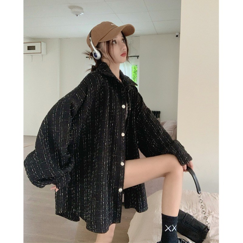 速发o码胖妹子洋气大versize格妹外套秋冬加厚慵懒风中长款衬衣