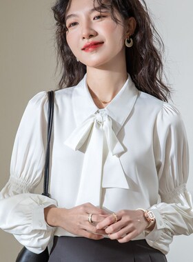 速发2式蝴蝶结泡泡业白色法024年春季新款通勤职袖正装面试上衣