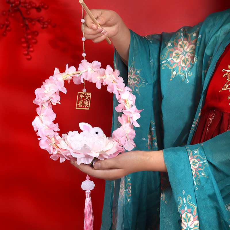 速发龙风发光兔子灯笼手工制童花灯材料包儿作手提古年花环宫灯