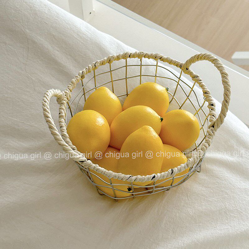 速发零复古风收纳编织风食铁篮艺铁丝筐收纳桌面网格杂物水果