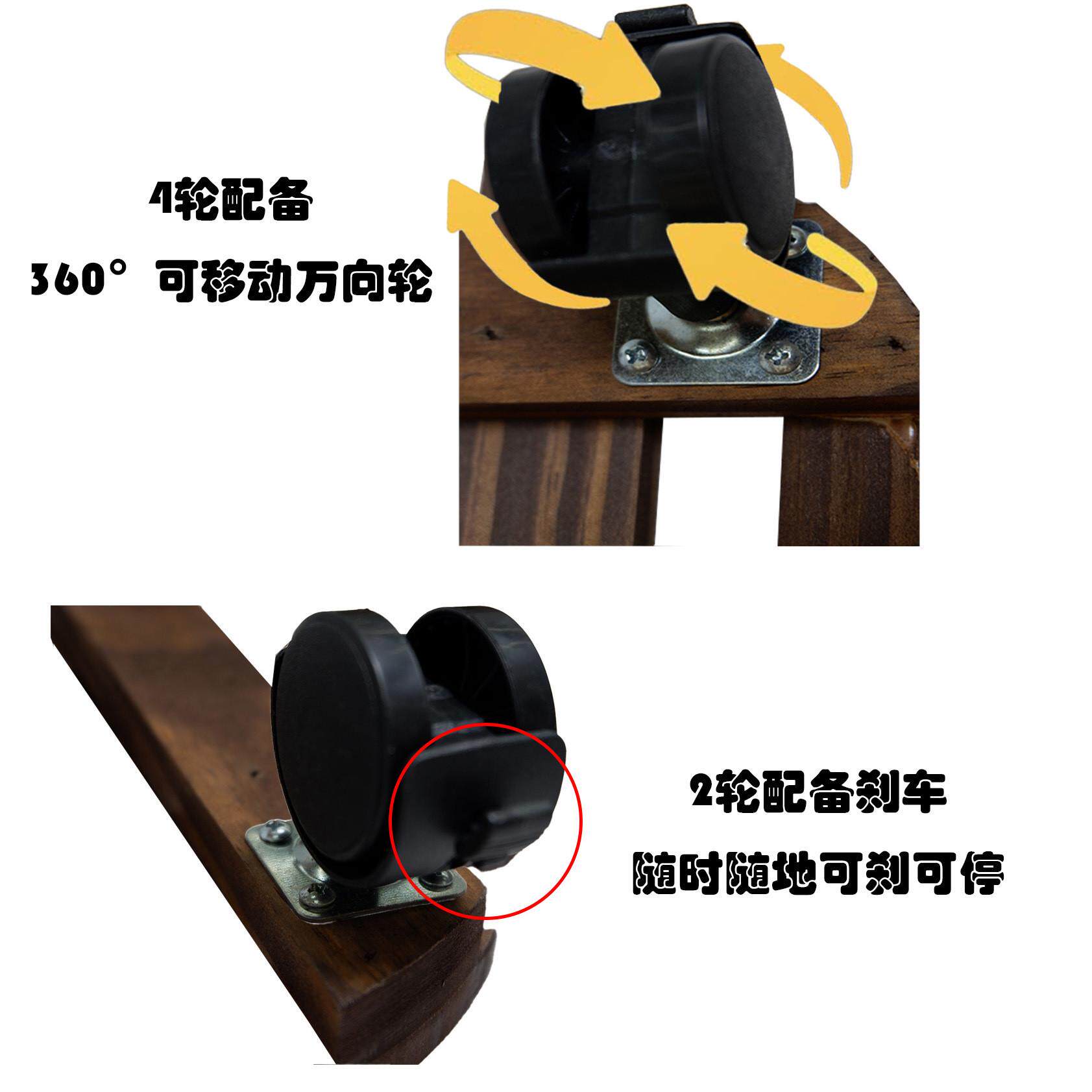速发木制可移动花盆托盘两个装户外园林工具带滚轮实木制底座向轮