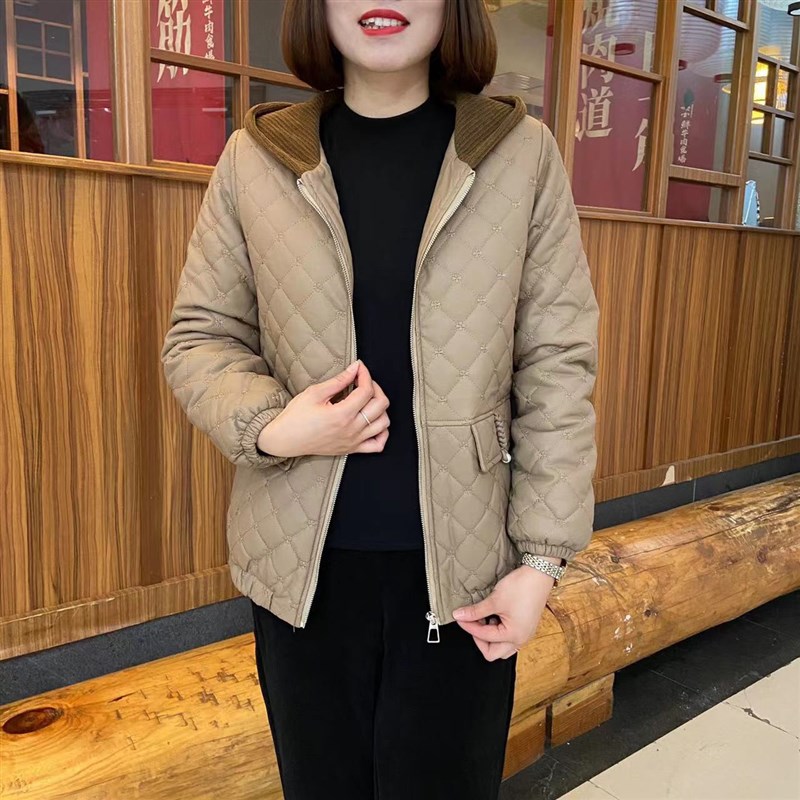 速发士妈妈冬装新纯妈妈加装厚气质时尚百搭款色连帽冬装棉衣外套