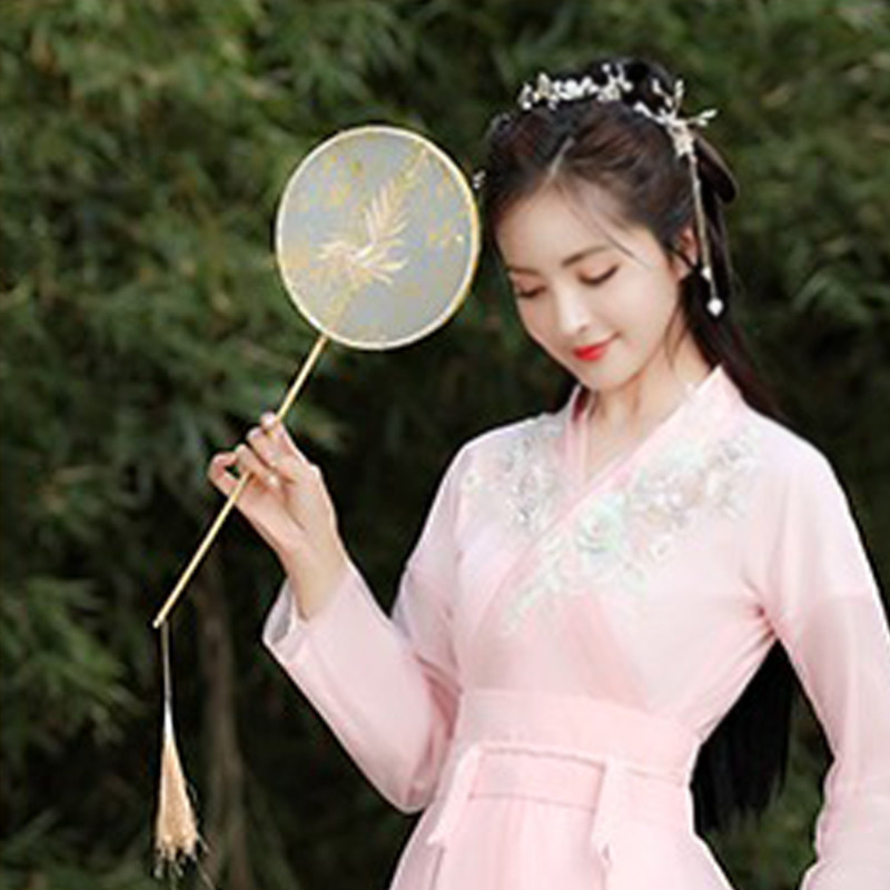 速发复古儿童云人饰服手拿团圆宫扇古风超仙绣花长柄流苏配汉破成