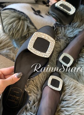 速发富贵雨春v平底单鞋圆头2024r夏浅新款季口中空舒适鞋绸缎水钻