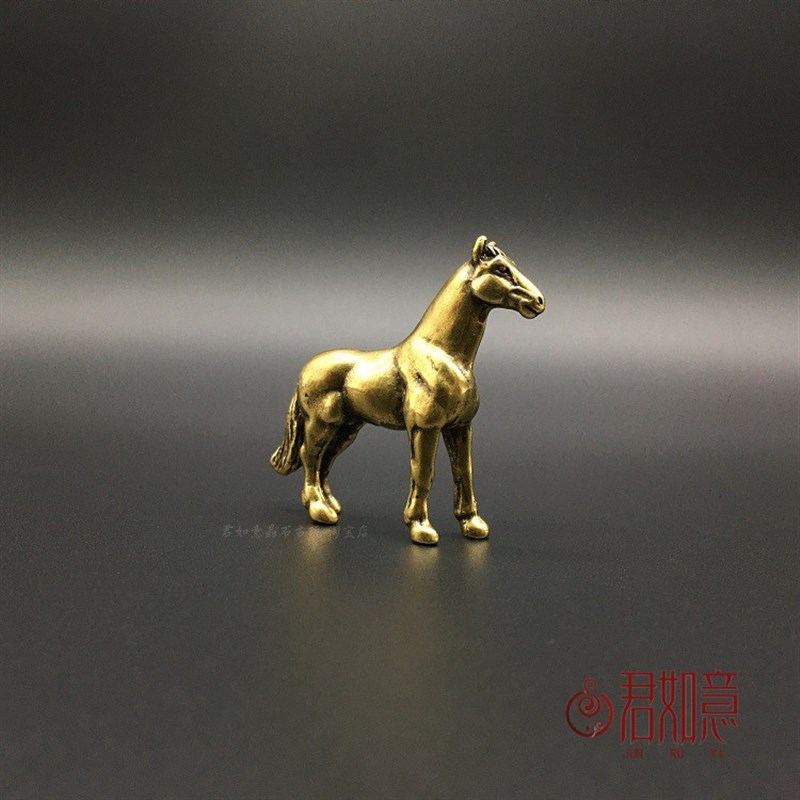 铜马小摆件实心黄铜微雕生肖马小马骏马铜艺铜手把件仿古铜器古玩