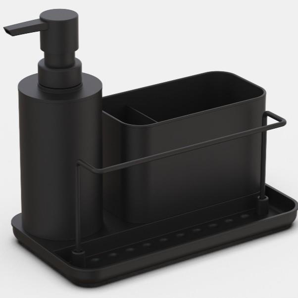 三合一不锈钢厨房液瓶水槽清洁套装带毛巾杆碟刷收纳架置物架皂液