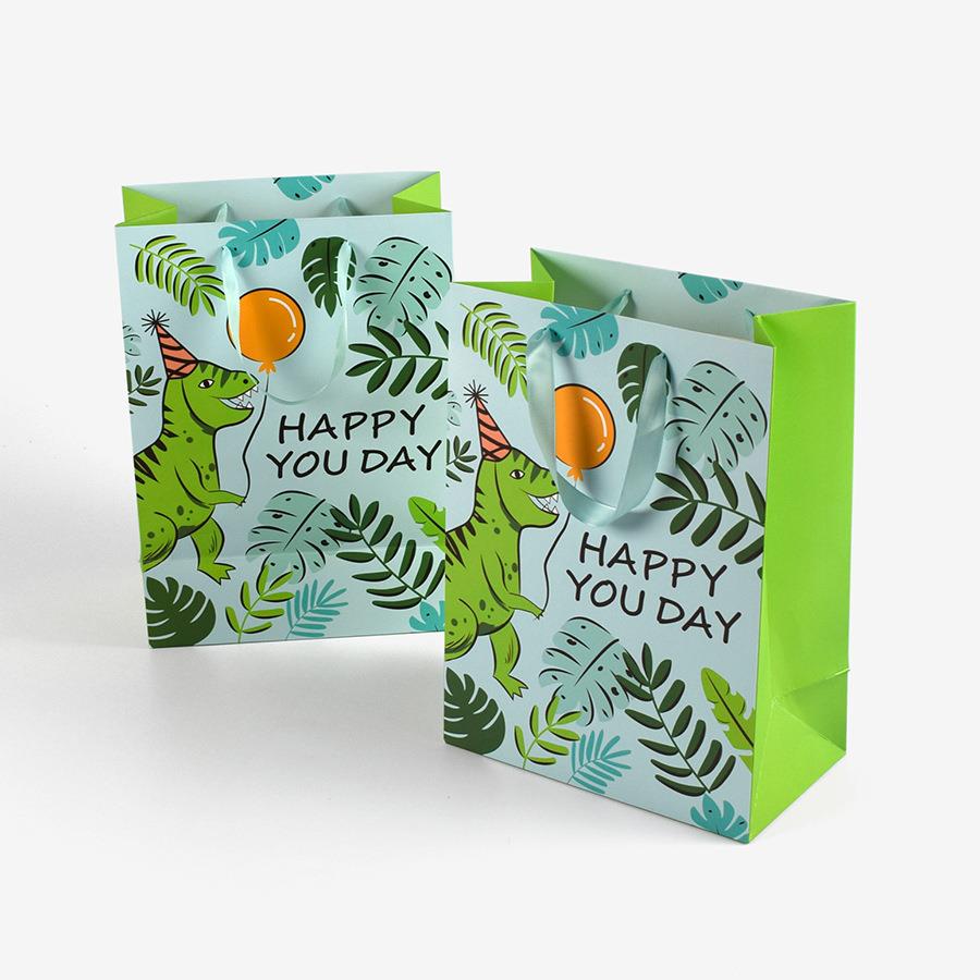 儿童生日伴手礼礼品袋高级六一儿童节礼品零食卡通恐龙绿色手提袋