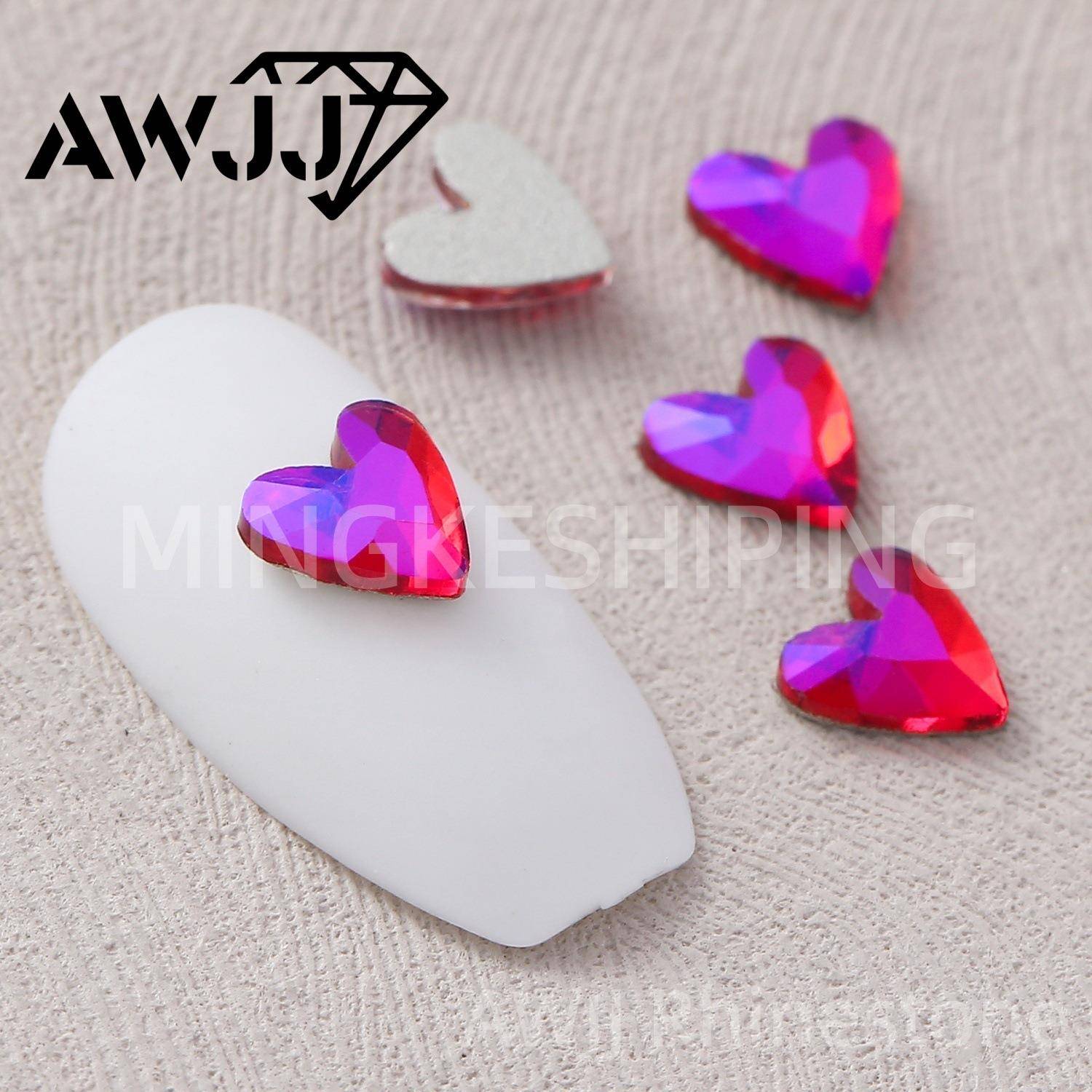 6mmV心桃心网红爆款平底异形钻美甲饰品钻饰玻璃水晶穿戴甲美甲钻