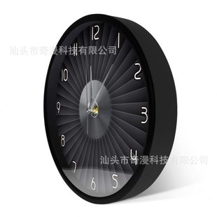 饰黑色银色指针时尚 厂促金属外壳挂钟飞机引擎扇叶墙钟家居装 时钟