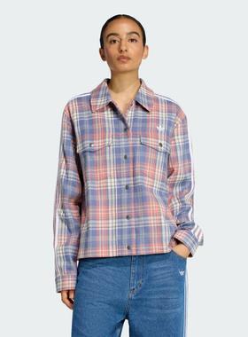 adidas阿迪达斯三叶草女子运动休闲格纹长袖衬衫KC6277