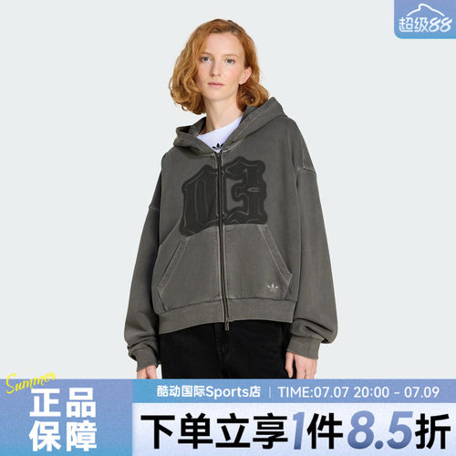adidas阿迪达斯三叶草女子运动休闲印花连帽夹克外套KE3302