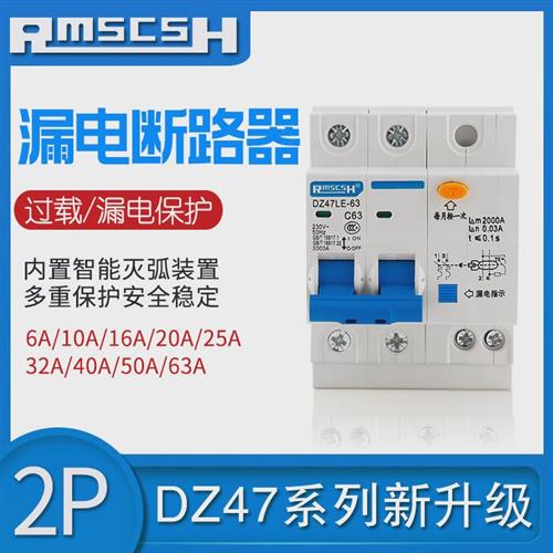 适用dz47le空气开关 漏电断路器 带漏电保护器 2p 6a-63a 工厂直