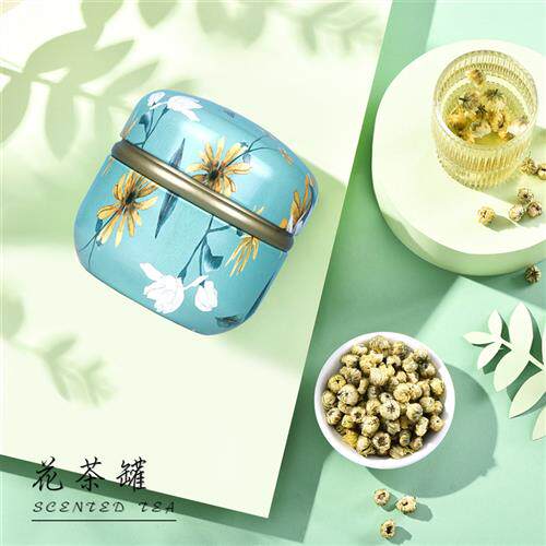 适用盒境工厂花色花茶罐喜糖罐蜡烛罐圆形茶叶罐铁罐现货密封马口