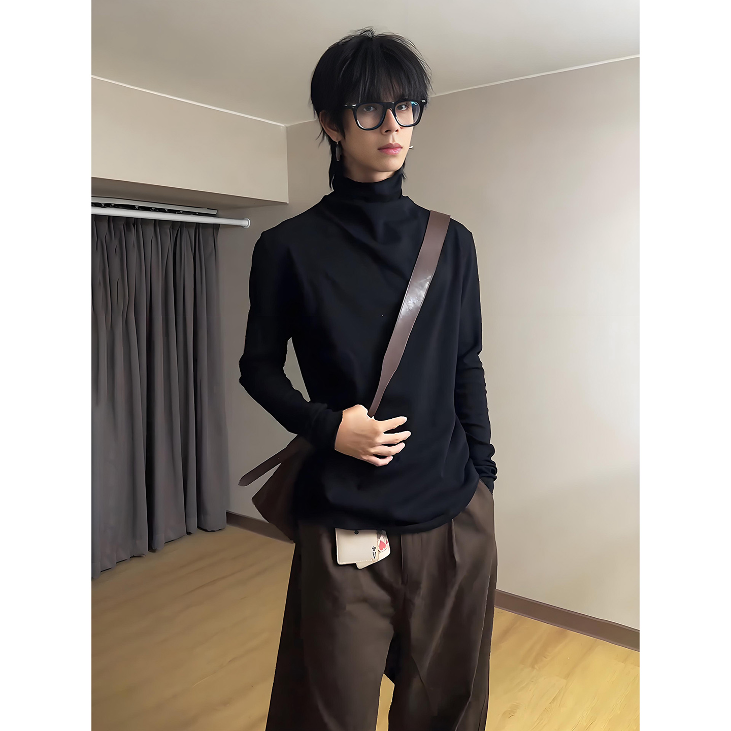 黑色高领打底衫男款秋冬季可外穿