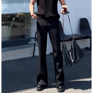 黑色那不勒斯西裤男款夏季痞帅感薄款休闲裤子cleanfit微喇西装裤