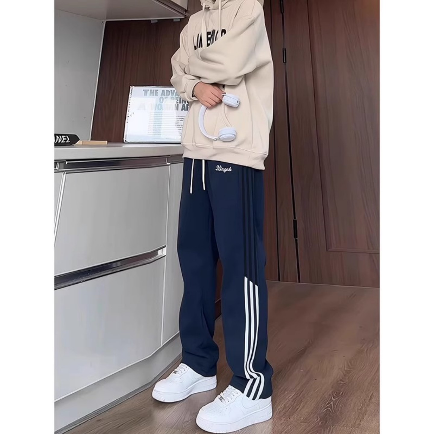 藏青色三条杠卫裤男初高中生休闲