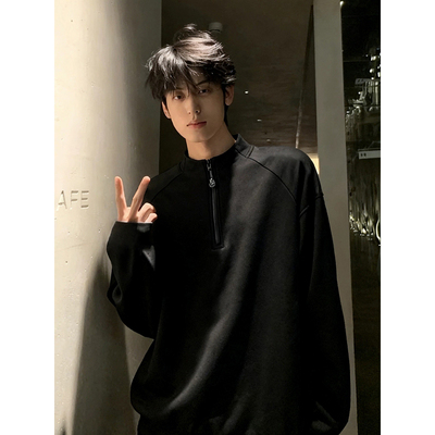 美式半拉链德绒打底衫男款冬季