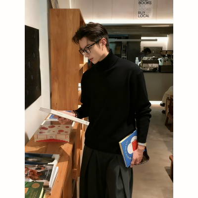 黑色半高领德绒打底衫男款秋冬