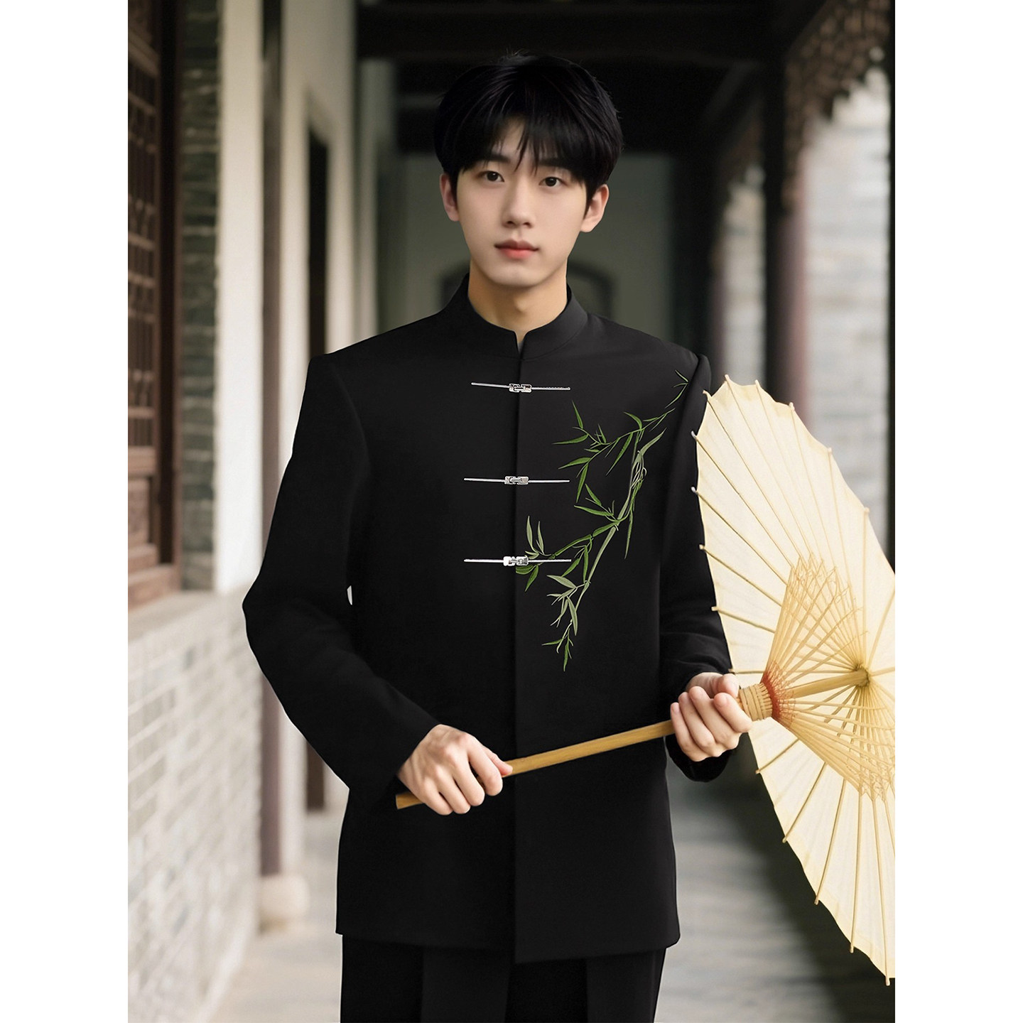 新中式西装男结婚订婚礼服翠竹刺绣西服套装高级感垫肩中山装唐装,男装,西服套装,淘宝优惠券,粉丝福利购,淘宝优惠卷