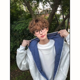 白花灰双面穿卫衣男款秋季美式复古休闲连帽衫高级感潮牌痞帅外套