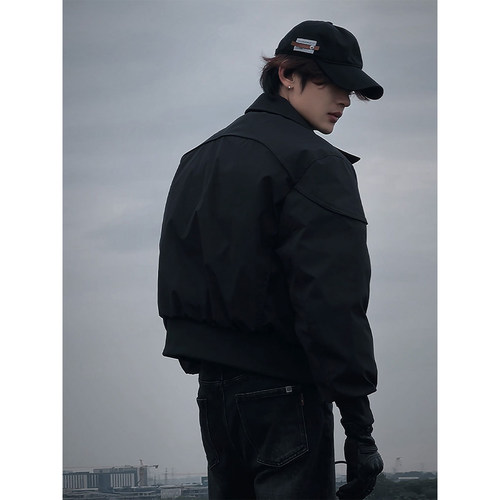 bomber廓形黑武士短宽夹克棉服男