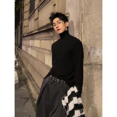 黑色堆堆高领德绒打底衫男秋冬