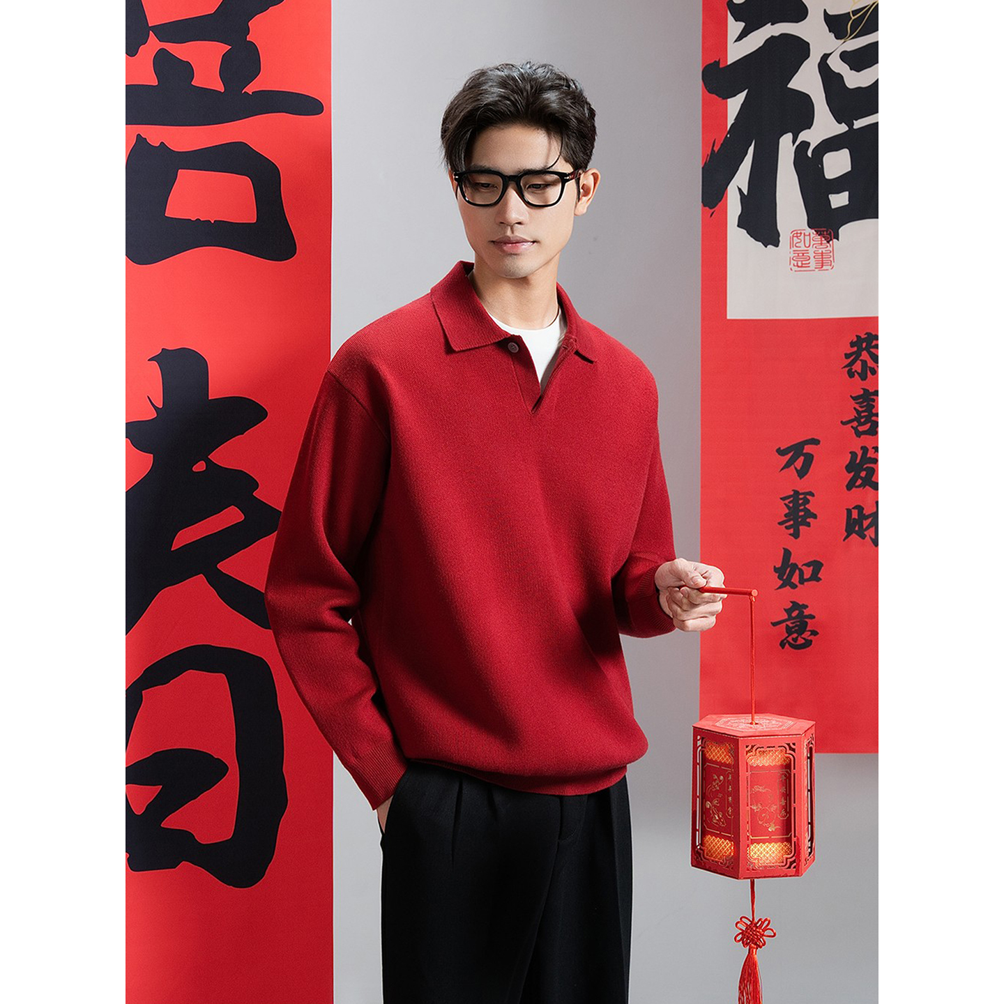 老钱风本命年红色毛衣男款秋冬