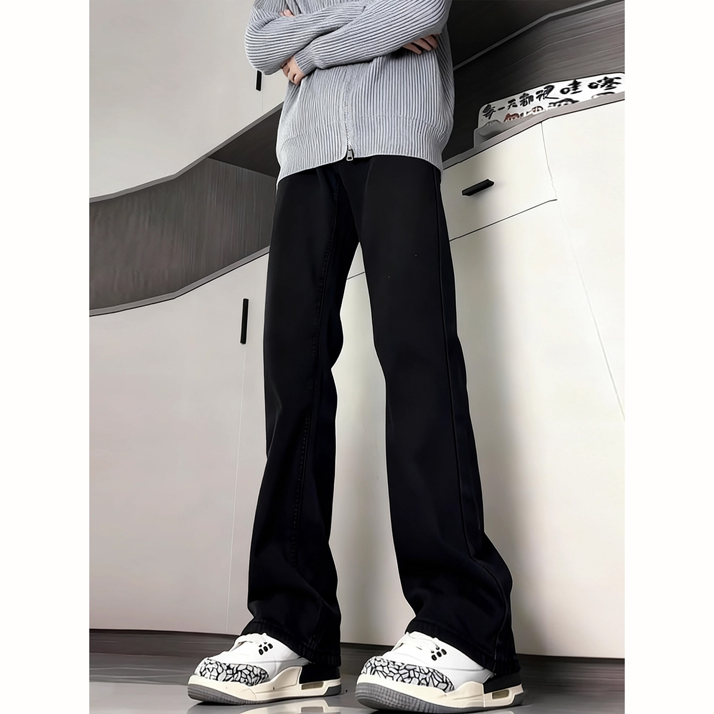 黑色牛仔裤男秋冬加绒加厚修身