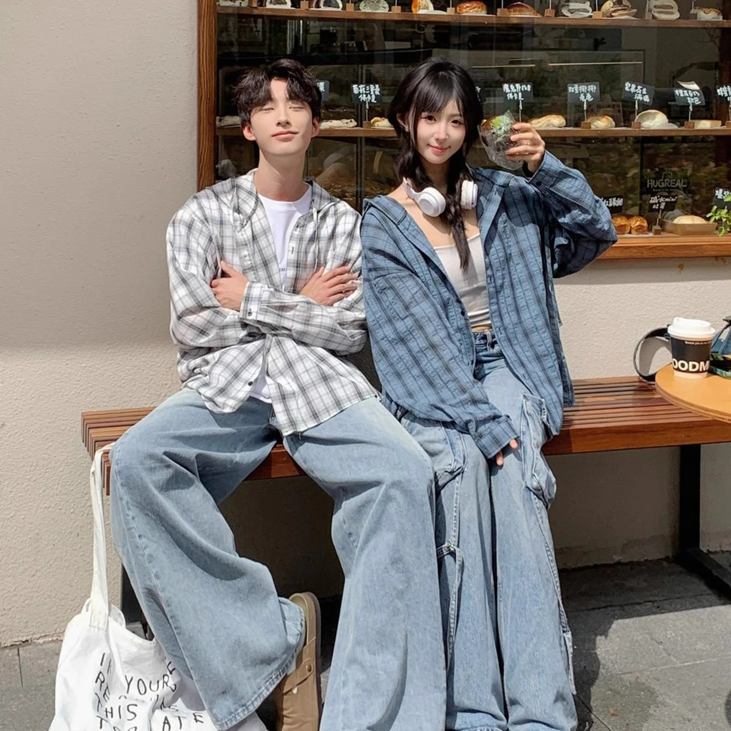 美式复古格子防晒衬衫夏季少年感