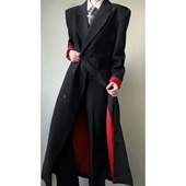 黑色红内长款 风衣男过膝英伦风垫肩戗驳领西装 外套高级感教父大衣