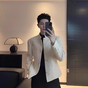 立领小西服潮牌痞帅垫肩单西外套 新中式 小香风西装 轻熟雅痞风男装