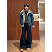 设计感牛仔外套棉衣短款 美式 复古裁片座山雕棉服男冬季 飞行员外套