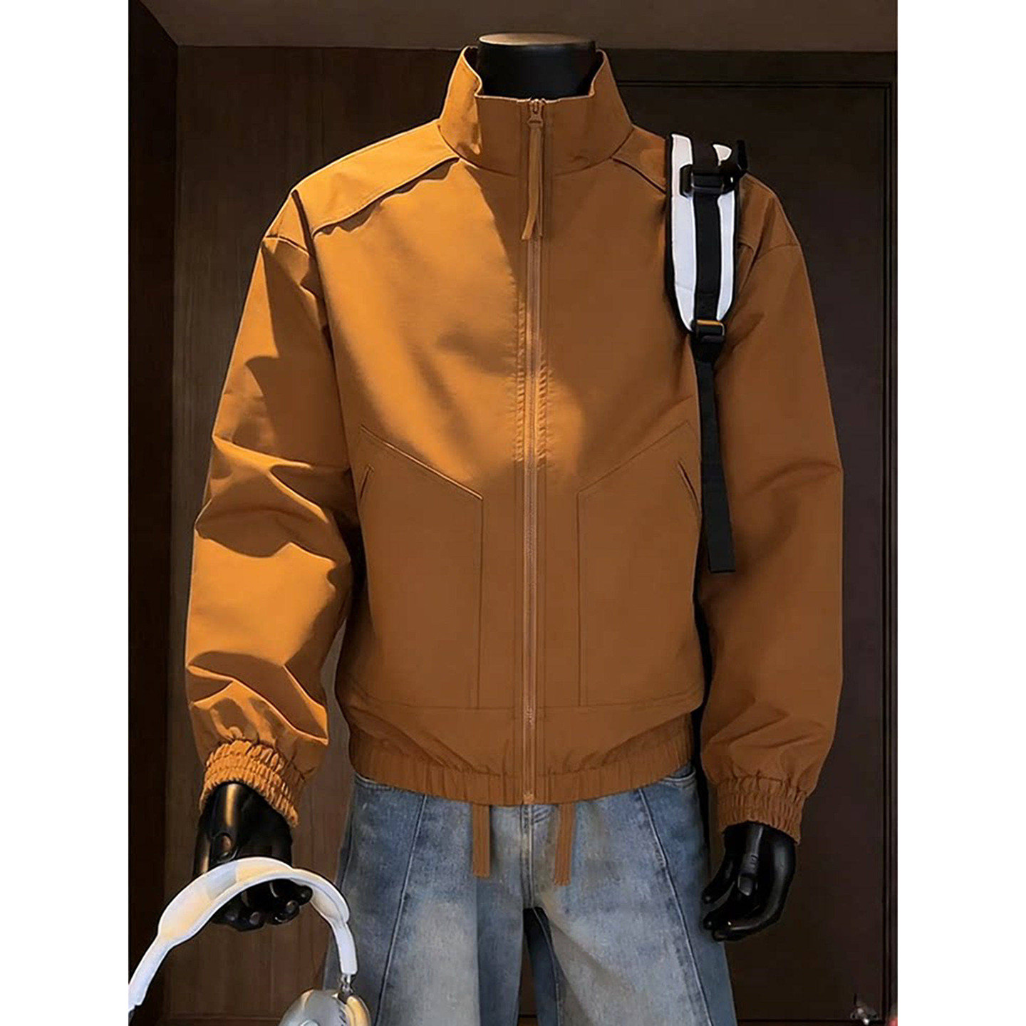 美拉德棕色立领飞行夹克男款春秋美式boxy版型外套短款三防冲锋衣