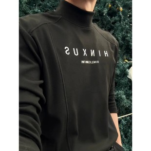 秋冬半高领打底衫 t恤男款 重磅正肩内搭卫衣 boxy解构德绒长袖 美式