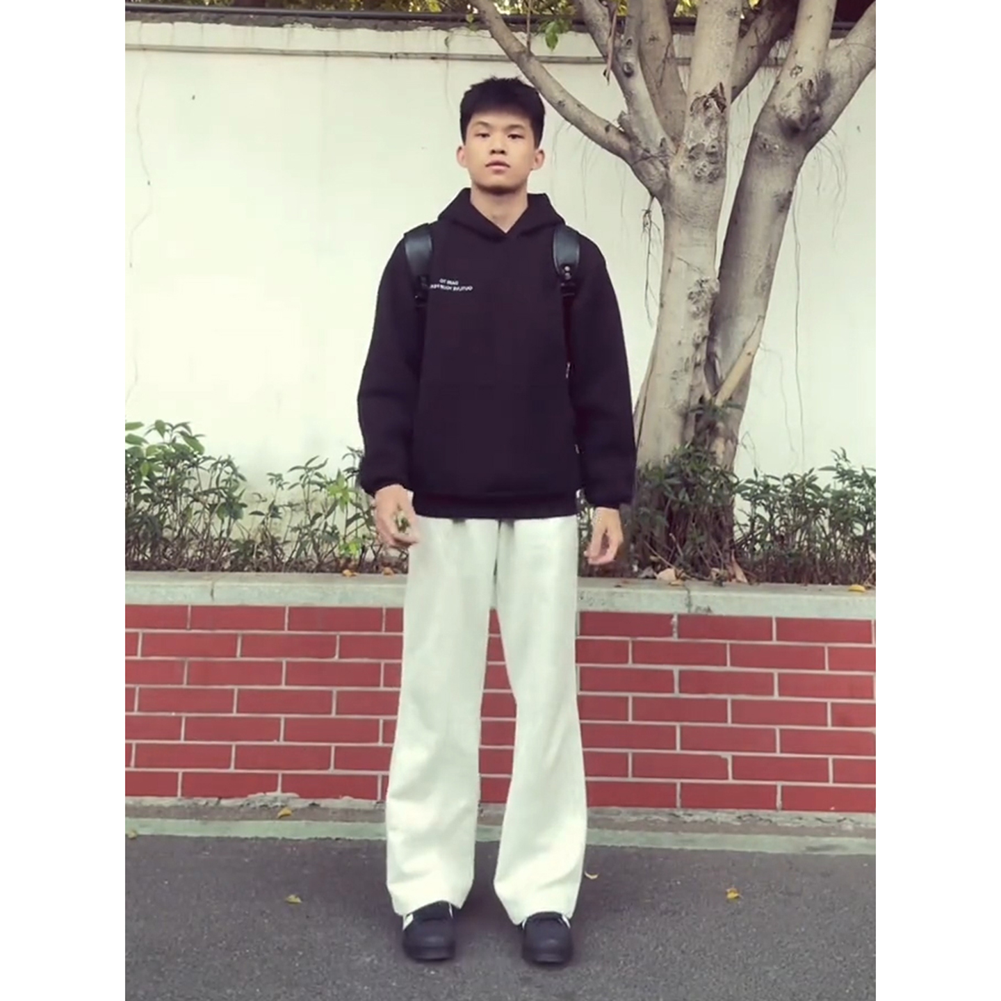 美式斜切微喇加绒卫裤男秋冬裤子