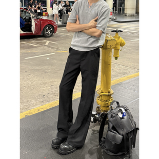 美式cleanfit西裤微喇垂坠感高级感休闲裤子男高腰直筒显瘦弯刀裤