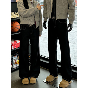 原牛黑色弯刀牛仔裤男款美式高街cleanfit裤子直筒窄版显瘦微喇裤