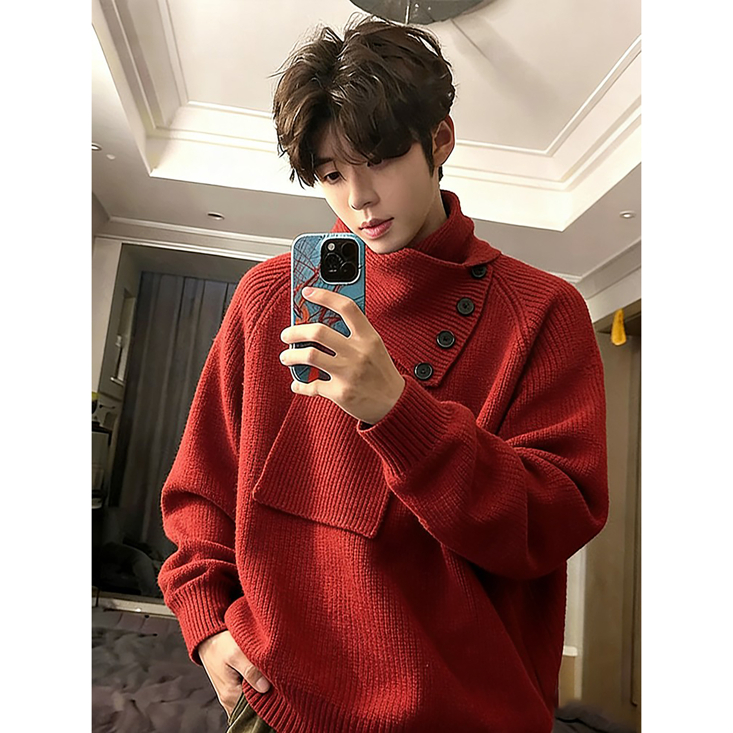 马年本命年红毛衣男士冬季围巾