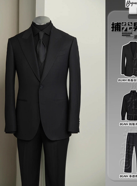 黑色男士韩版修身小西装高级感痞帅创驳领西服套装正装收腰dk外套