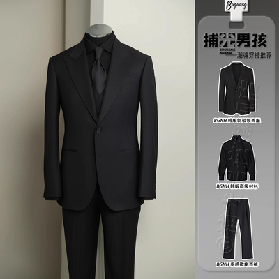 黑色男士韩版修身小西装高级感